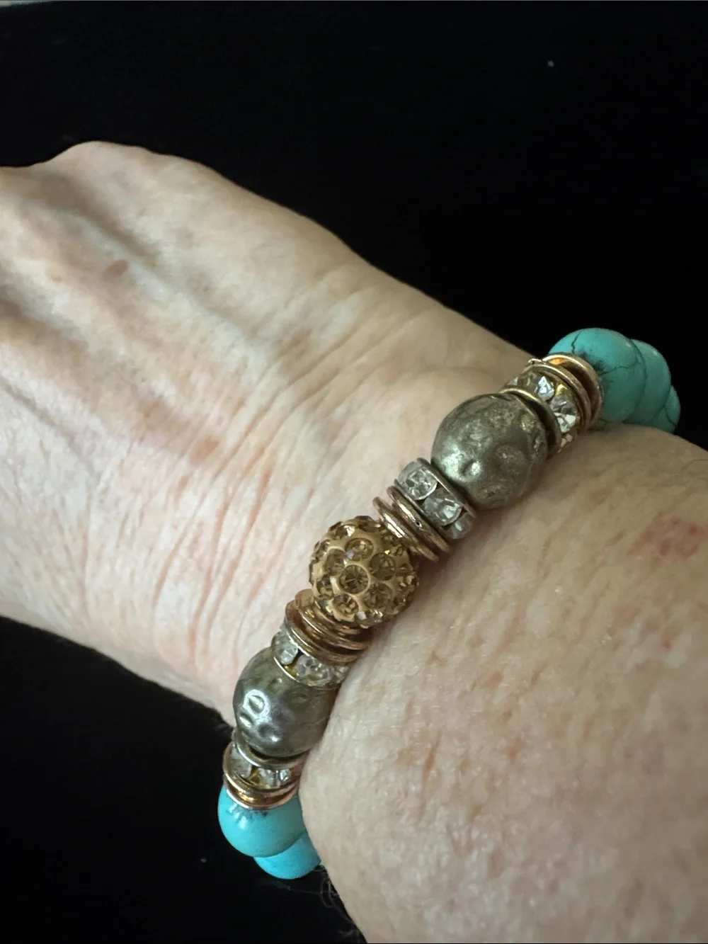 Set of Two Stone Bracelets with Rhinestone Accents